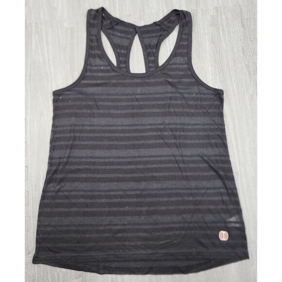 Women's Balance Collection Black with Sheer Stripes Medium Tank Top Keyhole Back - Picture 2 of 6